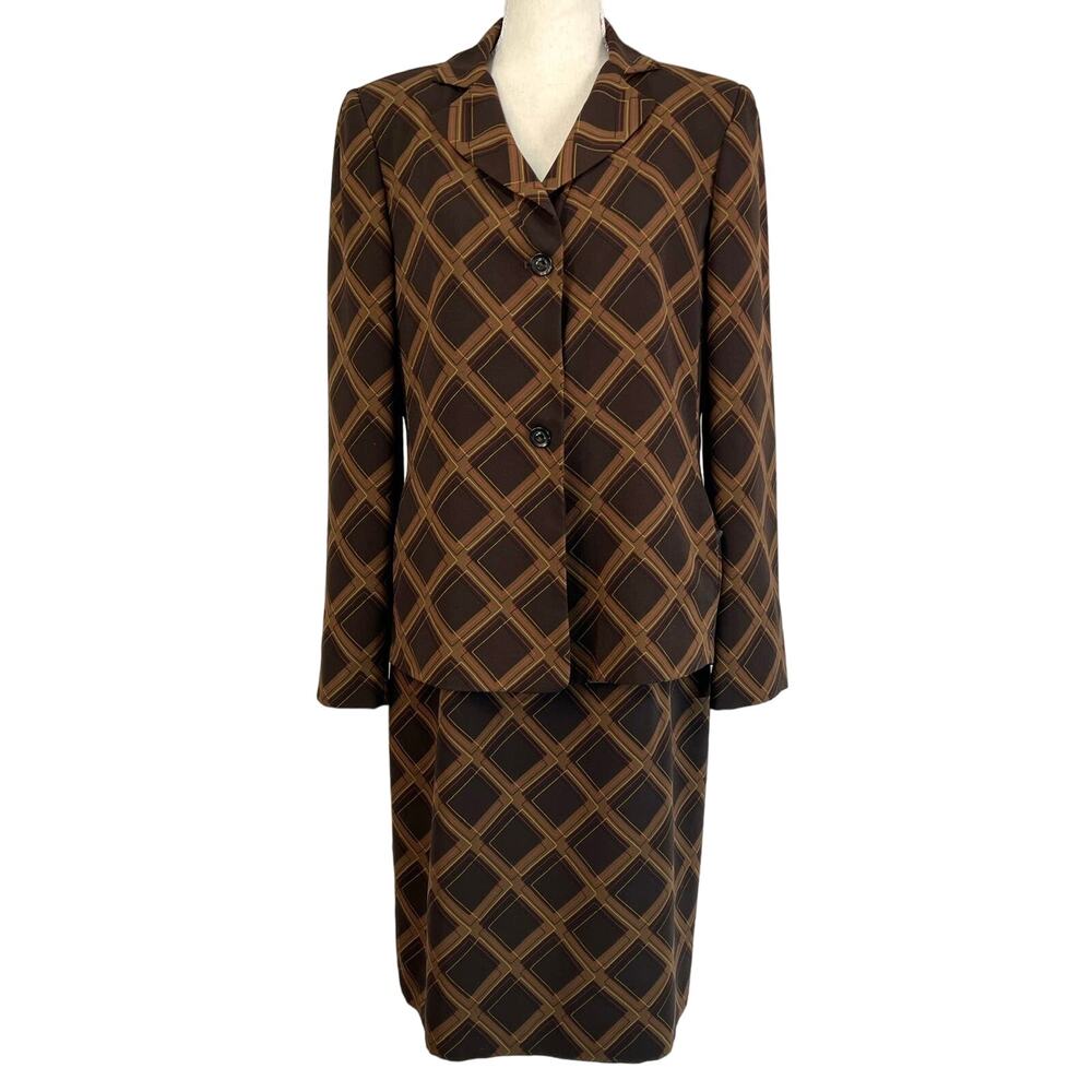 Vintage Dress Set Lattice Print Brown Harve Benard